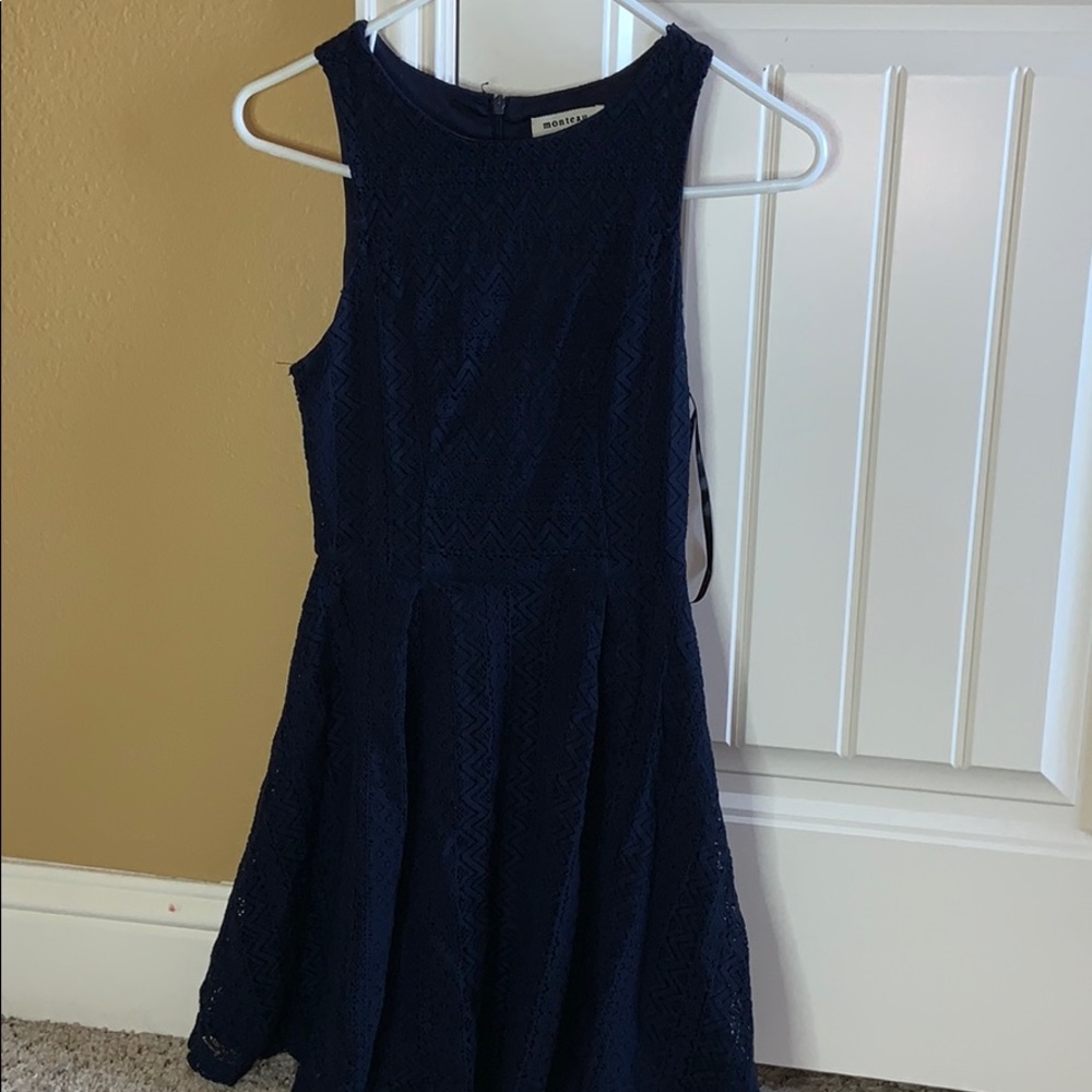 dark blue lace dress